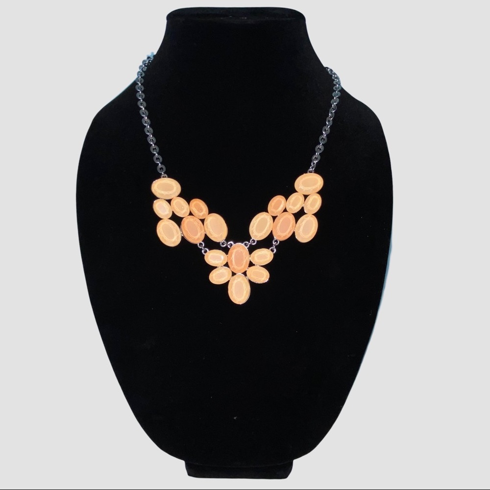Silver Peach Dangling Beads Statement Bib Necklace